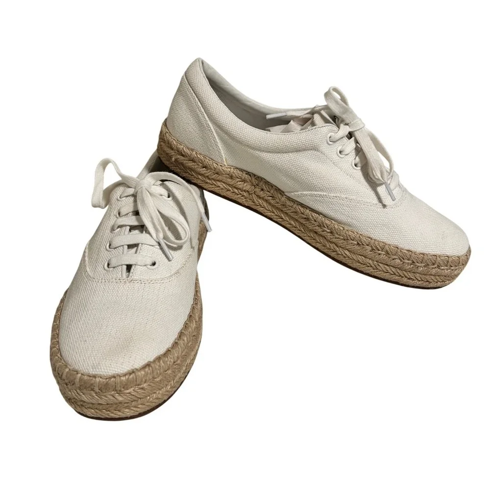 Vince Women Canvas Espadrille Sneakers White Lace Up Platform Size‎ 9 - S6